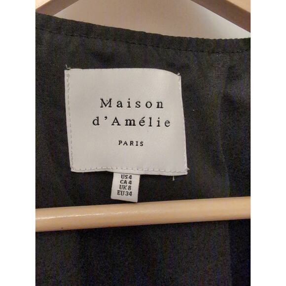 Maison d' Amelie Linen Blend Embroidered Floral Leafy Vest Black Dark Academia - Picture 2 of 4